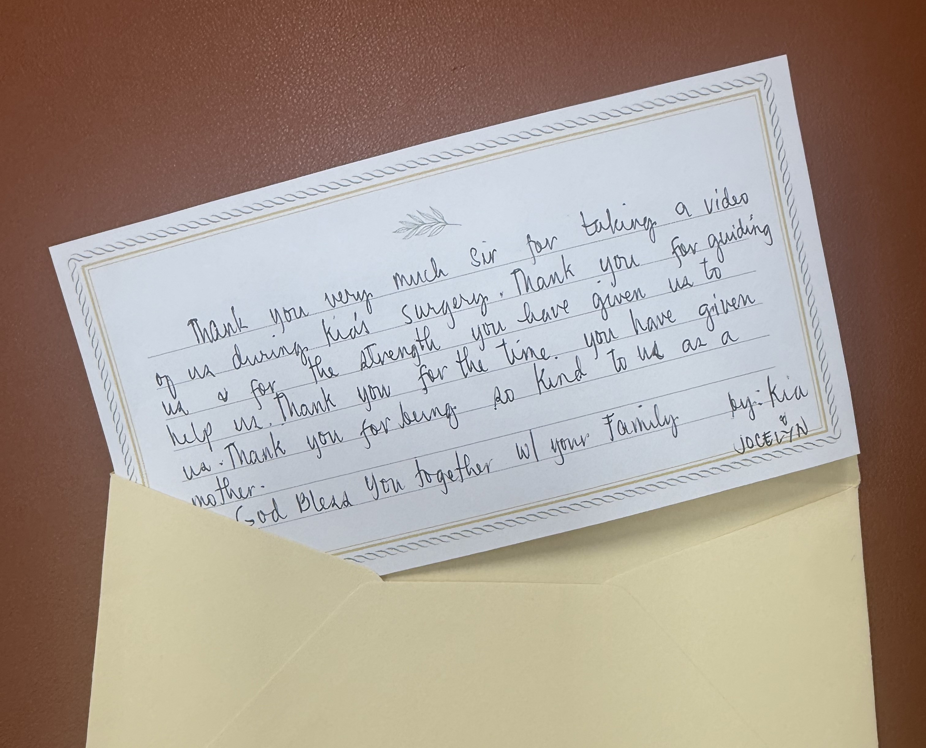 조셀린의 감사 카드